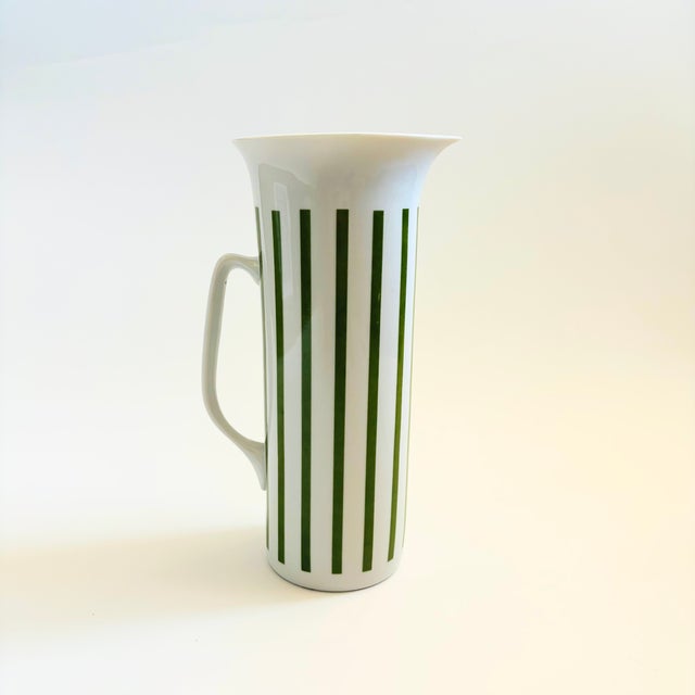 Lagardo Tackett MCM LaGardo Tackett Green Striped Porcelain Pitcher - Schmid International Porcelain For Sale - Image 4 of 13