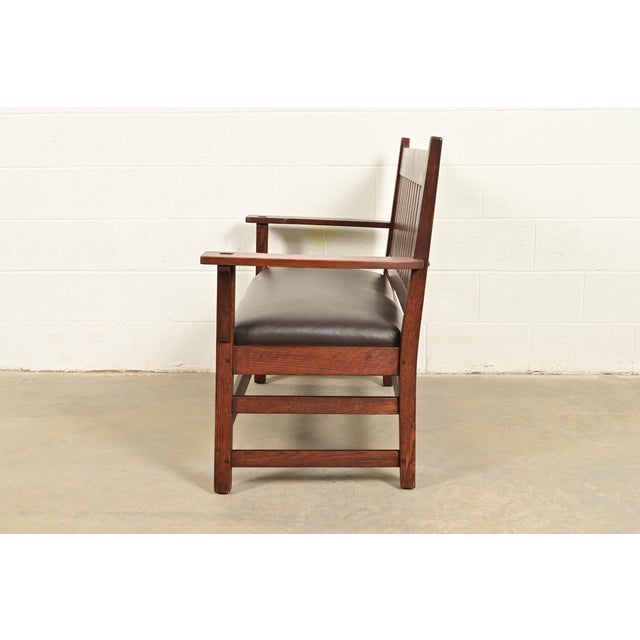 Brown L. & J. G. Stickley Antique Mission Oak Arts & Crafts Bench or Settle Sofa, Circa 1910 For Sale - Image 8 of 10