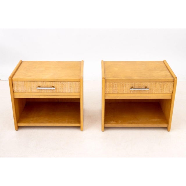 Modern Walnut and Rattan Nightstands, Pair For Sale - Image 4 of 8