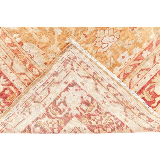 Early 20th Century Indian Amritsar Orange, Brown Handmade Wool Rug For Sale In New York - Image 6 of 11