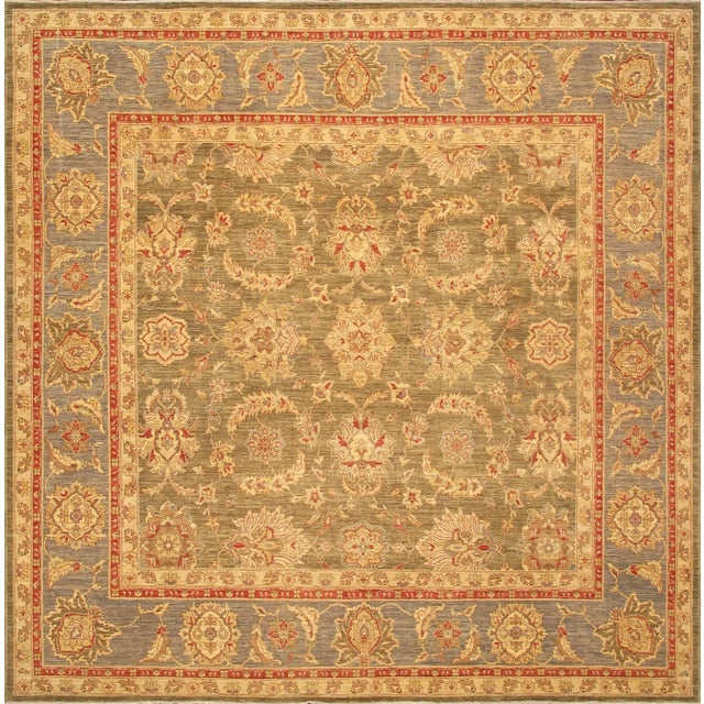 2020s Pasargad Home Denver Hand-Knotted Green Wool Area Rug- 9'10" X 9'10" For Sale In New York - Image 6 of 6