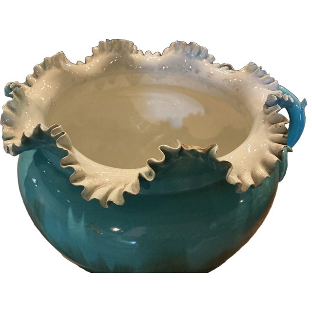 Blue Large Majolica Jardiniere Circa 1900 For Sale - Image 8 of 12