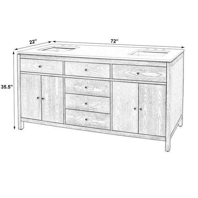 Spritely Home Accent Furniture Nora 72 in. W Quartz and Wood Double Sink 4 Drawer Bathroom Vanity Set, Light Natural For Sale - Image 4 of 11