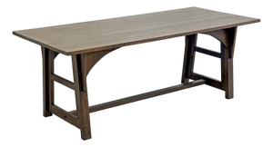 American Arts and Crafts Solid Oak Trestle Dining Table, 1960's
