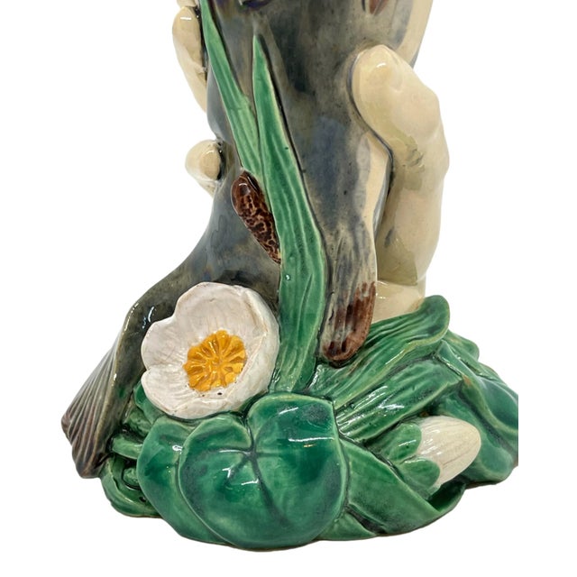 Minton Majolica Hand Holding Fish Vase, Bulrushes and Water Lilies, Dated 1868 For Sale - Image 10 of 13