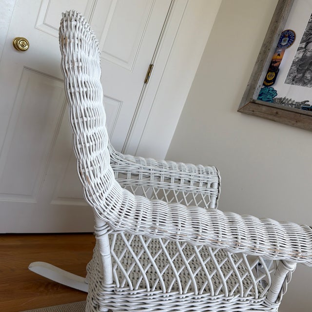 Vintage White Wicker Rocking Chair For Sale - Image 11 of 12