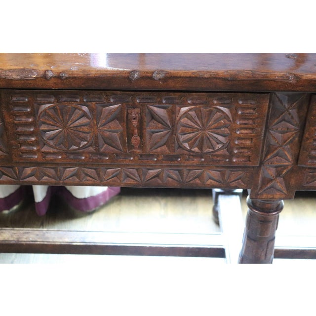 Wood 108-Inch Spanish Baroque Hand-Carved Walnut Console Table - 9-Foot Grand Hacienda Refectory For Sale - Image 7 of 18