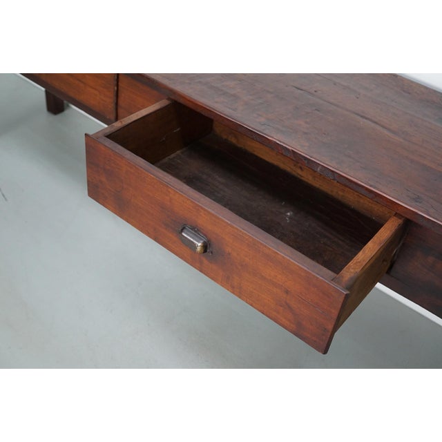 Large Vintage Rustic French Colonial Teak Farmhouse Side Table, 1920s For Sale - Image 3 of 14