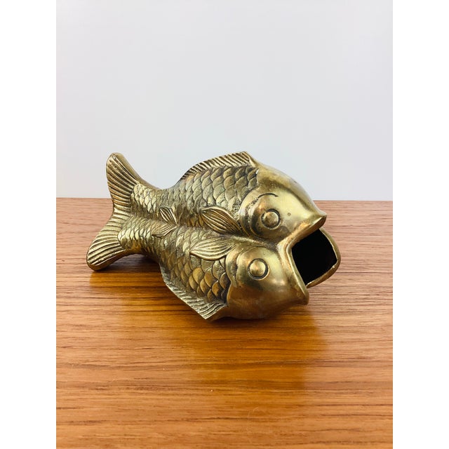 1970s Vintage Brass Goldfish Koi Fish Vase / Vessel For Sale - Image 5 of 6