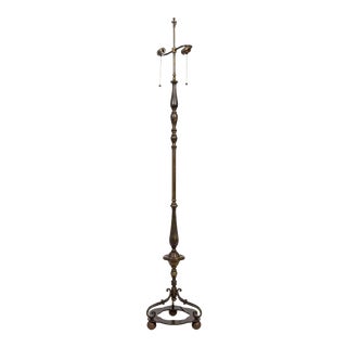 Arts & Crafts Solid Brass Floor Lamp W/ Decorative Cut Base For Sale