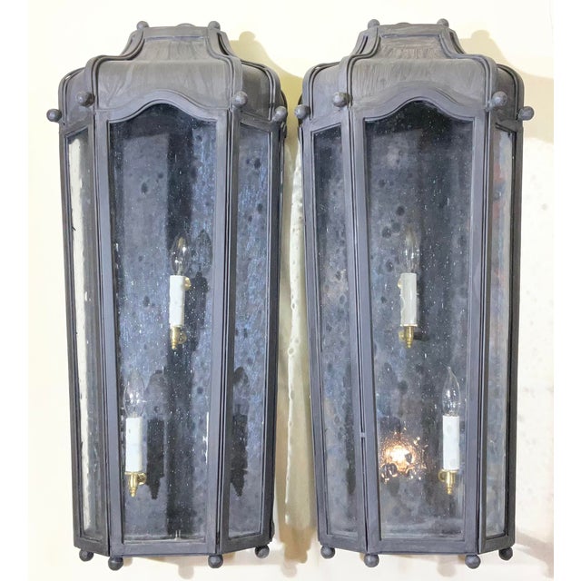 Large Exceptional Pair of Hand-Forged Iron Wall Lanterns Architectural Sconces For Sale - Image 15 of 17