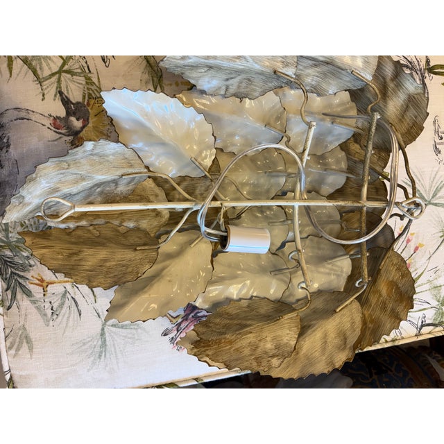 VTG Pair Italian Tole Metal Leaf Leaves Wall Light Sconces Newly Wired 2 of 3 For Sale - Image 10 of 11