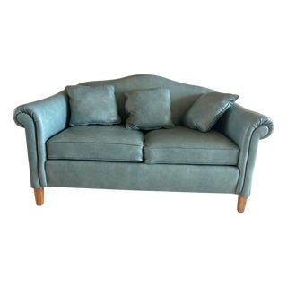 Ethan Allen Style Leather Chippendale Two/Three Seat Sofa and Wing Chair Set For Sale