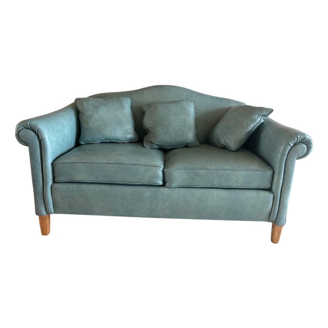 Ethan Allen Style Leather Chippendale Two/Three Seat Sofa and Wing Chair Set For Sale