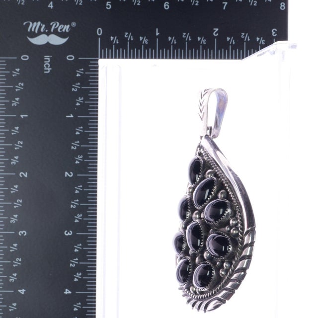 Late 20th Century Large Tommy Moore Navajo sterling onyx cluster pendant For Sale - Image 5 of 5