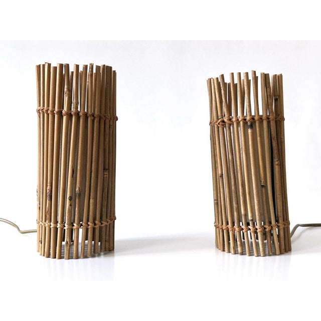 Louis Sognot Vintage Bamboo Bedside Table Lamps by Louis Sognot, Germany, 1980s, Set of 2 For Sale - Image 4 of 18