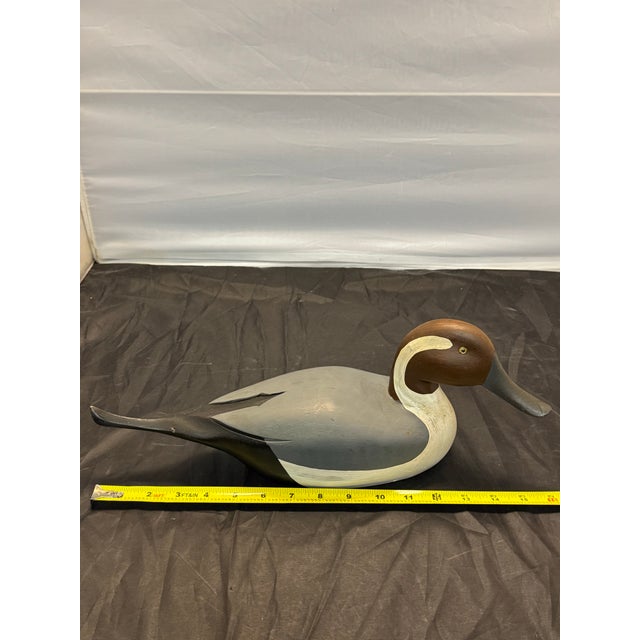 Vintage P. Mountjoy Original Signed Pintail Drake Carved Wood Duck Painted Decoy For Sale - Image 10 of 12
