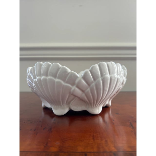 Vintage White Ceramic Scallop Shell Serving Bowl For Sale - Image 4 of 10