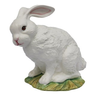 Mid Century Italian Large White Majolica Ceramic Bunny Rabbit Statue For Sale
