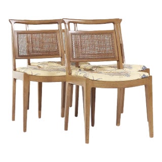 Mount Airy Janus Mid Century Walnut and Cane Dining Chairs - Set of 4 For Sale