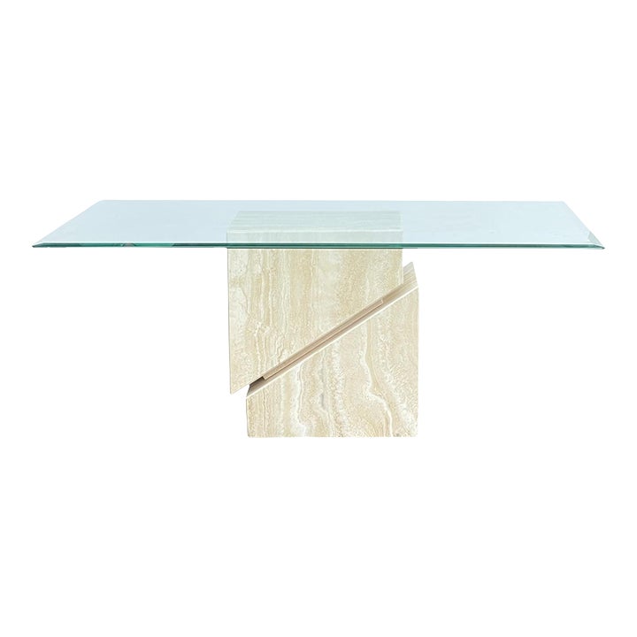Postmodern Marble Pedestal Base Glass Dining Table Chairish