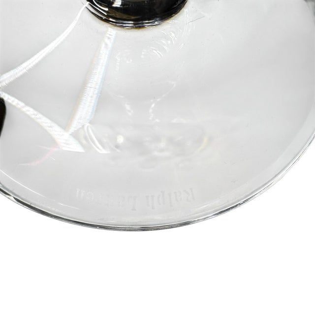 Set of four Ralph Lauren Crystal Bedford wine glasses. Made from blown glass in Germany. All are in good condition.