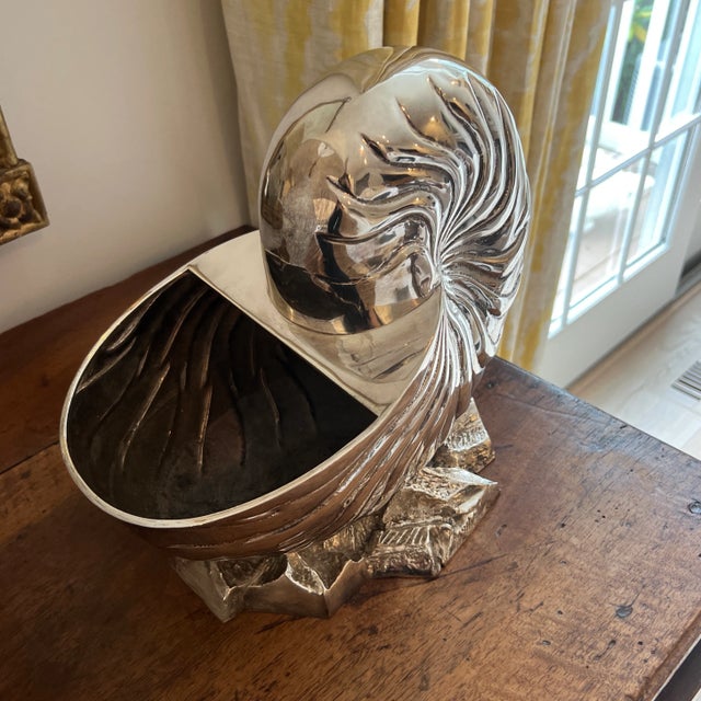 Vintage Hollywood Regency Silver Plated Nautilus Shell Wine Cooler or Cachepot For Sale - Image 4 of 8
