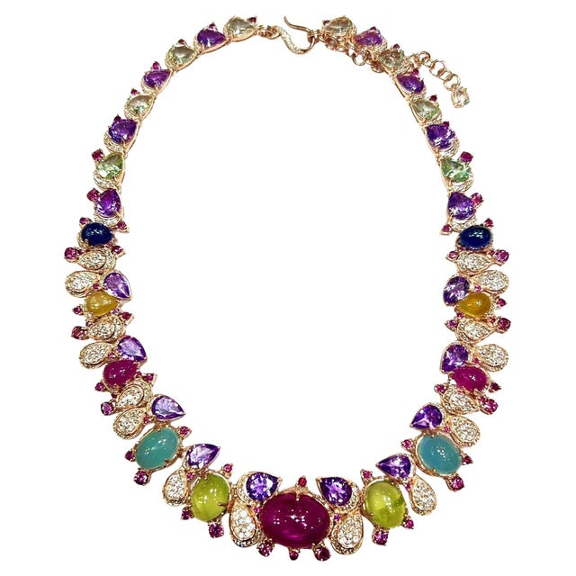 Bochic "Capri" Vintage Red Ruby & Yellow Sapphire Necklace Set in 18K & Silver For Sale - Image 15 of 18