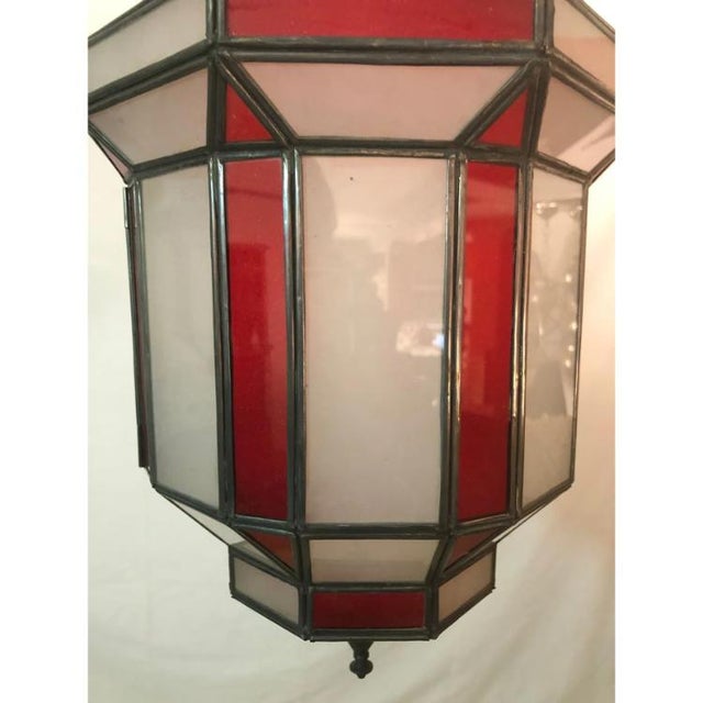 1990s Art Deco Style White Milk & Red Glass Chandelier, Pendant or Lantern, a Pair For Sale - Image 17 of 18