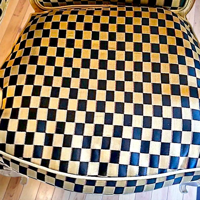Tan 1960’s Polychromed Beechwood Louis XV Checker Upholstered Fauteuil For Sale - Image 8 of 17