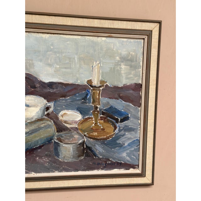 1950s M. Broquist, Still Life with Candlestick, 1959, Oil on Canvas, Framed For Sale - Image 5 of 18