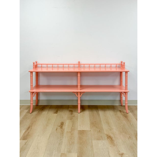 Hollywood Regency Vintage Console Table Thomasville Allegro Style Pink Faux Bamboo Hollywood Regency For Sale - Image 3 of 14