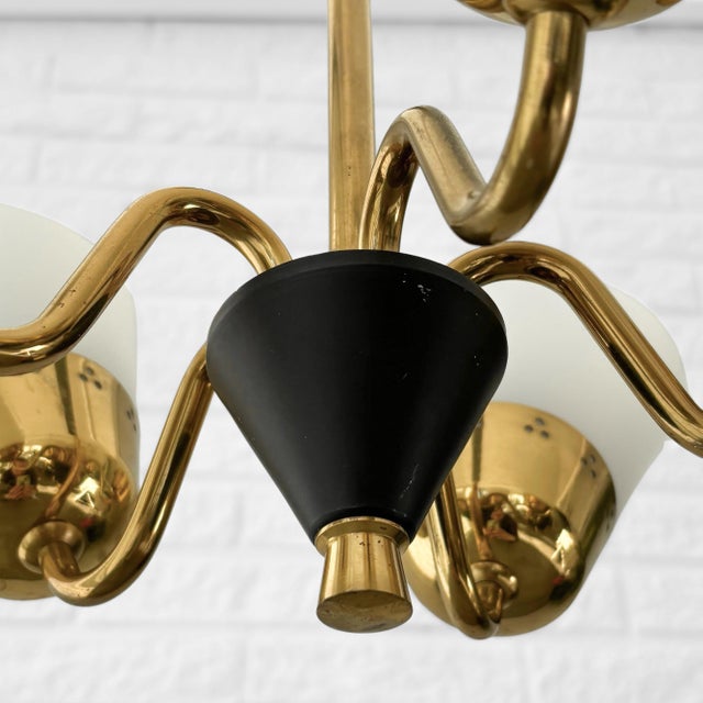 Mid-Century Modern Scandinavian Chandelier in Brass and Glass, 1940s For Sale - Image 9 of 10