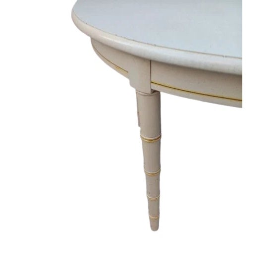 1980s 1980s Hollywood Regency Faux Bamboo Dining Table With One Extra Leaf Yellow White Top For Sale - Image 5 of 8
