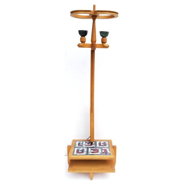 Mid-Century Modern Guillerme & Chambron French Oak Floor Lamp For Sale - Image 3 of 11