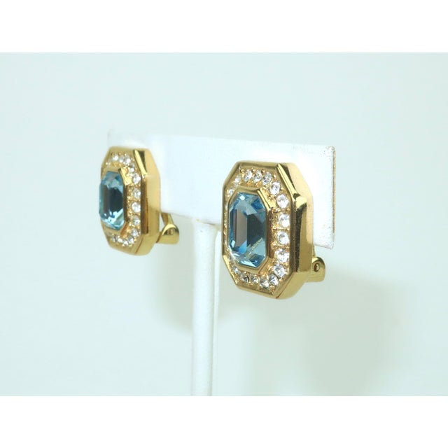 1980s Christian Dior Blue Crystal & Rhinestone Gold Plated Earrings, 1980's For Sale - Image 5 of 11