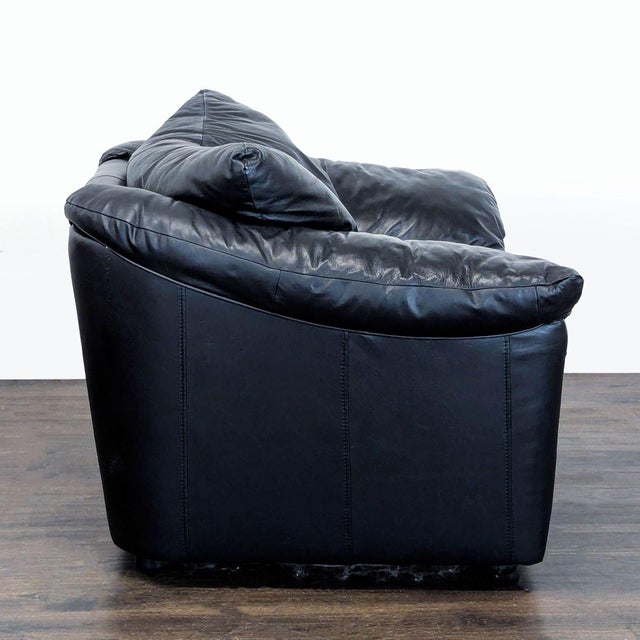 Spacious Black Leather Lounge Armchair - Ultra Soft Cushioning For Sale - Image 4 of 6