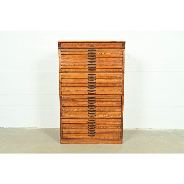 A rare and exceptional antique Arts & Crafts 31-drawer architect's blueprint flat file cabinet, map file, or printer's...