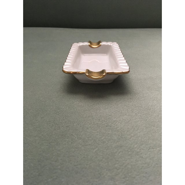 Art Deco Vintage White and Gold China Ashtray For Sale - Image 3 of 9