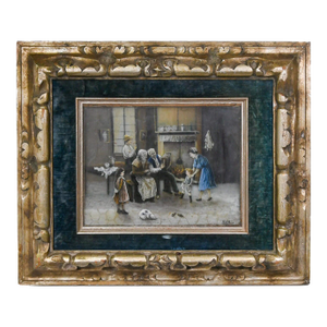 Early 20th Century Antique Fred Mazot Untitled Reverse Glass Painted Panel, Framed