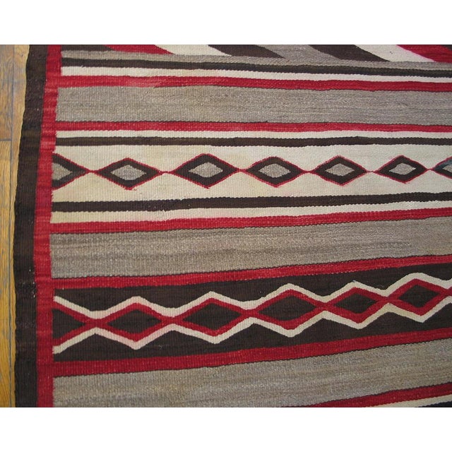 1930s Gray Field Stripe Antique American Navajo Chinle Style Rug 4'x 5' 5" Flatweave Wool Carpet For Sale - Image 4 of 5