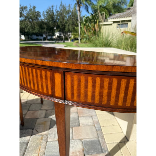 Wood Ethan Allen Hepplewhite Style Inlaid Mahogany Demilune Console Table For Sale - Image 7 of 15