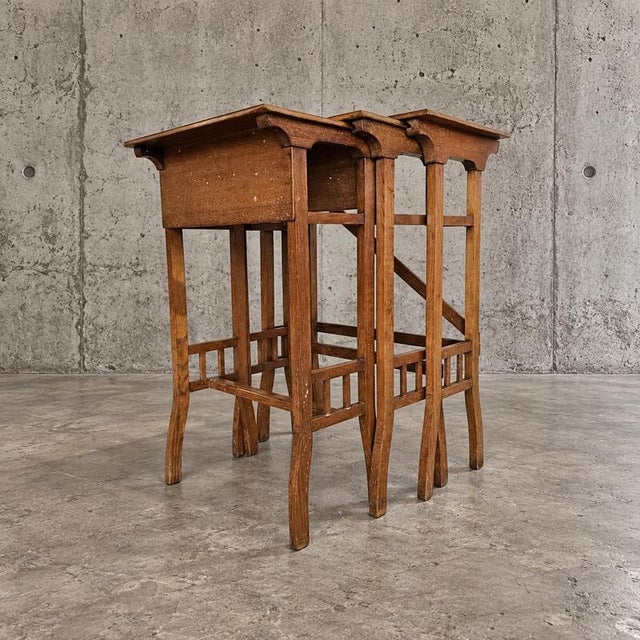 Wood Arts and Crafts Nesting Table Set, 1950s, Set of 3 For Sale - Image 7 of 12