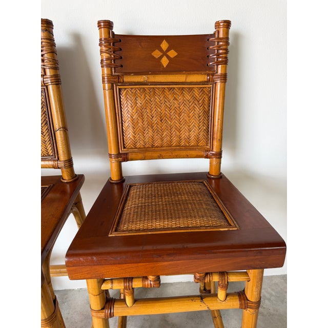 Vintage Coastal Organic Bamboo & Rattan With Leather Wrapped Bar Stools - A Pair For Sale - Image 9 of 13
