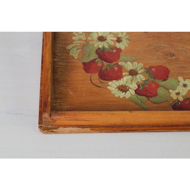 1974 Signed Hand-Painted Strawberry Wooden Tray For Sale - Image 10 of 14