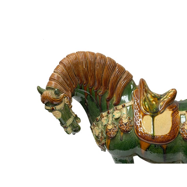 Oriental Ceramic Sancai Green Brown Beige Fengshui Artistic Figure For Sale - Image 9 of 11