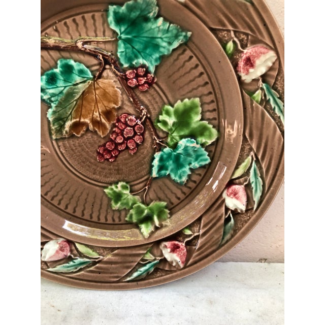 Luneville C 1880 French Majolica Grape & Flowers Plate Luneville For Sale - Image 4 of 6