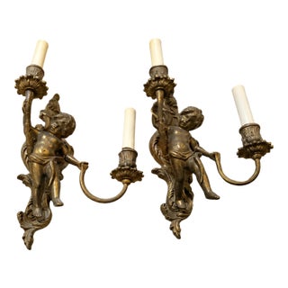 1900s Cherub Wall Sconces - a Pair For Sale