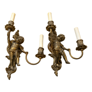 1900s Cherub Wall Sconces - a Pair