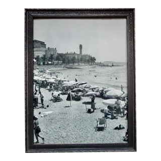 Riviera Beach Scene Photo 1935, Vintage Book Leaf, France, Framed For Sale